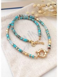 Atelier MIU Pozłacany naszyjnik z turkusami - dł. 45 cm rozmiar: onesize. Niebieskie naszyjniki atelier MIU, z materiału, z turkusem, pozłacane. Za 72.45 zł.