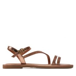 Sandały Tamaris. Brązowe sandały Tamaris, bez wzorów, bez obcasa, na płaskiej podeszwie, bez zapięcia. Za 169.99 zł.