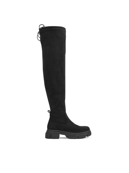 DeeZee Kozaki CEO-WS0902-01 Czarny. Czarne kozaki DeeZee, bez wzorów, z materiału, bez obcasa, na płaskiej podeszwie, bez zapięcia. Za 199.99 zł.