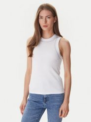 DKNY Top DJ5T1694 Biały Slim Fit. Białe topy DKNY, m, bez wzorów, z bawełny, bez kołnierzyka, bez ramiączek. Za 259.99 zł.