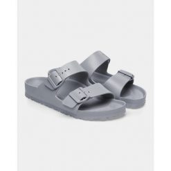 Klapki damskie Birkenstock Arizona Eva Stone Concalz S. Szare klapki Birkenstock, bez wzorów, z materiału, klasyczne, bez obcasa, bez zapięcia. Za 291.00 zł.