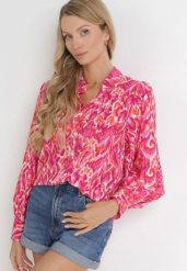 Różowa Koszula na Guziki w Fantazyjny Nadruk Deniall. Czerwone koszule Born2be, l, bez wzorów, bez kołnierzyka, bez ramiączek. W wyprzedaży za 127.49 zł.