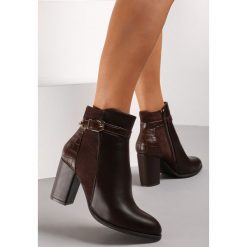 Brązowe Botki Viator. Brązowe botki Renee, z aplikacjami, ze skóry, za kostkę, bez obcasa, na obcasie, bez zapięcia. W wyprzedaży za 159.99 zł.