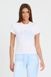 JUICY COUTURE Biały t-shirt Enzo Dog Crest. Czarne t-shirty Juicy Couture, s, bez wzorów, bez kołnierzyka, bez ramiączek. W wyprzedaży za 129.99 zł.