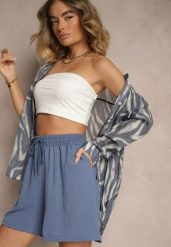 Granatowe Szorty z Wiskozą High Waist Puvione. Niebieskie szorty Renee, bez wzorów, z wiskozy. W wyprzedaży za 27.99 zł.