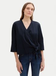 Tom Tailor Bluzka 1043200 Granatowy Loose Fit. Niebieskie bluzki Tom Tailor, bez wzorów, z bawełny, bez kołnierzyka, bez ramiączek. Za 129.99 zł.