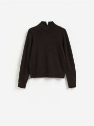 Wełniany sweter z dodatkiem kaszmiru - ciemnobrązowy. Brązowe swetry Reserved, l, bez wzorów, z kaszmiru, bez ramiączek. Za 399.99 zł.