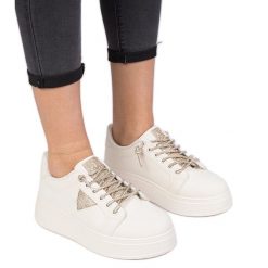 Beżowe sneakersy trampki ze złotymi cyrkoniami beżowy. Brązowe trampki bez wzorów, z materiału, biznesowe, bez zapięcia. Za 84.03 zł.