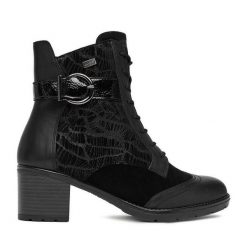 Botki Remonte. Czarne botki Remonte, bez wzorów, bez obcasa, na słupku, bez zapięcia. Za 439.99 zł.
