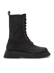 Pollini Botki SA24074G1LTO0000 Czarny. Czarne botki Pollini, bez wzorów, z nubiku, bez obcasa, na płaskiej podeszwie, bez zapięcia. Za 1,369.00 zł.