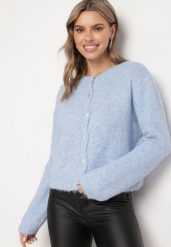 Niebieski Casualowy Kardigan o Klasycznym Kroju Riathiel. Niebieskie swetry Born2be, uniwersalny, bez wzorów, z jeansu, eleganckie, bez ramiączek. W wyprzedaży za 161.49 zł.