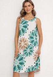 Zielona Bawełniana Sukienka Rozkloszowana w Kwiaty Annalorae. Zielone sukienki Born2be, na spotkanie biznesowe, l, bez wzorów, z bawełny, eleganckie, bez kołnierzyka, bez ramiączek, midi, rozkloszowane. Za 69.99 zł.