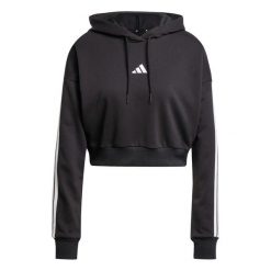 Krótka bluza z kapturem dla kobiet z francuskiej pętlowej bawełny adidas Essenti. Czarne bluzy z kapturem adidas, l, bez wzorów, z bawełny, z kapturem, do biegania. Za 274.90 zł.