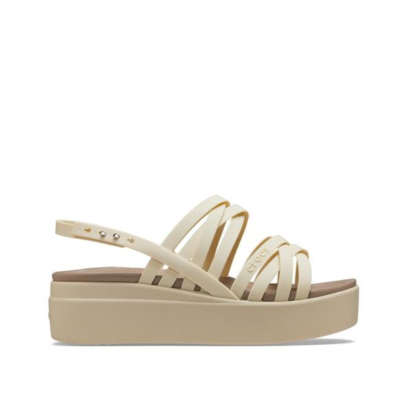 Sandały dla Kobiet Crocs Brooklyn Strappy Low Wedge. Brązowe sandały Crocs, bez wzorów, z materiału, eleganckie, bez obcasa, na obcasie, bez zapięcia. Za 202.99 zł.