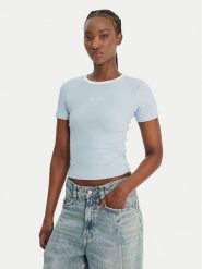 Guess Jeans T-Shirt W6GPA9 KF641 Błękitny Slim Fit. Niebieskie t-shirty Guess Jeans, s, z aplikacjami, z jeansu, bez kołnierzyka, bez ramiączek. Za 189.99 zł.