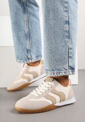 Beżowe Sneakersy Kultowe Tenisówki Zdobione Przeszyciami Welluria. Brązowe trampki Renee, z aplikacjami, z jeansu, eleganckie, bez zapięcia. W wyprzedaży za 75.99 zł.