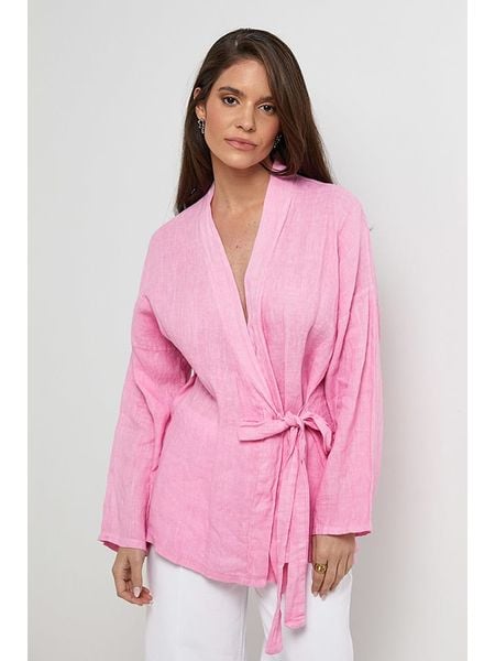 Rodier Lin Lniany kardigan w kolorze jasnoróżowym rozmiar: M/L. Różowe swetry Rodier Lin, l, bez wzorów, ze lnu, bez ramiączek. Za 149.66 zł.