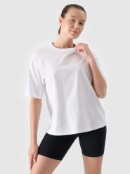 4F T-shirt oversize gładki damski - biały L. Białe t-shirty 4f, l, bez wzorów, z bawełny, klasyczne, bez kołnierzyka, bez ramiączek. W wyprzedaży za 29.99 zł.