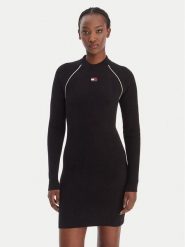 Tommy Jeans Sukienka dzianinowa DW0DW21914 Czarny Regular Fit. Czarne sukienki Tommy Jeans, xxs, bez wzorów, z dzianiny, bez kołnierzyka, bez ramiączek. Za 449.99 zł.