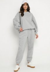 Szary Komplet Dresowy Bluza i Joggery Podszyte Polarem Zibea. Szare bluzy Born2be, bez wzorów, z bawełny, bez kaptura. W wyprzedaży za 169.99 zł.