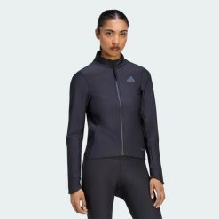 ZIMOWA KURTKA DO JAZDY NA ROWERZE CLIMAWARM. Czarne kurtki adidas, na zimę, l, bez wzorów, z dzianiny, eleganckie, bez kaptura. Za 799.00 zł.