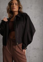 Czarna Kurtka Bomberka Oversize z Paskami przy Rękawach Lann. Czarne kurtki Renee, na wiosnę, l, bez wzorów, z jeansu, bez kaptura. Za 169.99 zł.