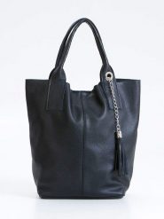 Pia Sassi Skórzany shopper bag "Monte Cimone" w kolorze czarnym - 28 x 35 x 17 cm rozmiar: onesize. Czarne shopper bag Pia Sassi, z aplikacjami, z materiału, na ramię, bez dodatków. Za 247.11 zł.