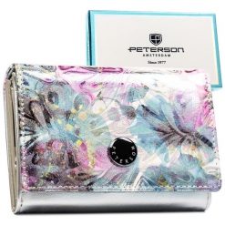 Wielokolorowy portfel damski ze skóry ekologicznej i naturalnej w modny, roślinny wzór Peterson PTN PX30-1-NPK. Czerwone portfele bez wzorów, ze skóry ekologicznej. Za 114.99 zł.