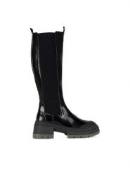 Nine West Kozaki WFA3033-10 Czarny. Czarne kozaki Nine West, bez wzorów, z materiału, bez obcasa, na słupku, bez zapięcia. Za 329.99 zł.