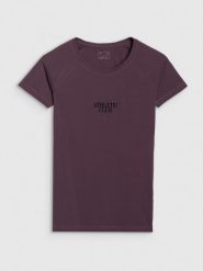 4F T-shirt slim z nadrukiem damski - fioletowy L. Fioletowe t-shirty sportowe 4f, l, bez wzorów, z bawełny, bez ramiączek. Za 59.99 zł.