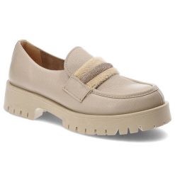 Beżowe Półbuty Lemar Eleganckie Skórzane Buty Damskie. Brązowe półbuty wsuwane Lemar, bez wzorów, ze skóry, biznesowe, bez obcasa. Za 305.99 zł.