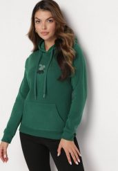 Zielona Ocieplona Bluza Kangurka z Kapturem i Pluszową Naszywką Dysineia. Zielone bluzy Born2be, xl, z aplikacjami, z polaru, casualowe, bez ramiączek, z kapturem. W wyprzedaży za 76.49 zł.