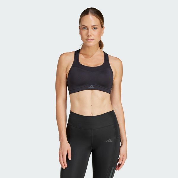 Biustonosz treningowy TLRD Impact o mocnym wsparciu. Czarne biustonosze sportowe adidas, bez wzorów, z materiału, na fitness i siłownię, climacool (adidas). Za 259.00 zł.