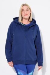 Damskie Kurtka z kapturem wstawki tkane kaptur 2-kierunkowy zamek błyskawiczny. Niebieskie kurtki Ulla Popken, plus size, bez wzorów, z bawełny, z kapturem. Za 349.99 zł.