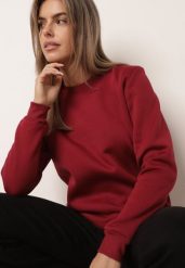 Bordowa Bluza Klasyczna z Polarową Podszewką Embri. Czerwone bluzy bez kaptura Born2be, l, z aplikacjami, z jeansu, bez kaptura. Za 49.99 zł.