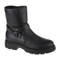 Buty Rieker Booties W Z9155-00 czarne. Czarne botki Rieker, bez wzorów, z materiału, za kostkę, bez obcasa, bez zapięcia. Za 401.59 zł.