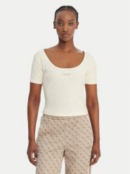Guess T-Shirt V6GP04 K2969 Écru Slim Fit. T-shirty Guess, xs, z aplikacjami, z lyocellu, bez kołnierzyka, bez ramiączek. Za 209.99 zł.