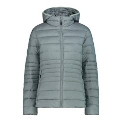 Kurtka puchowa damska z kapturem i zamkiem CMP. Szare kurtki CMP, bez wzorów, z puchu, z kapturem. Za 536.20 zł.