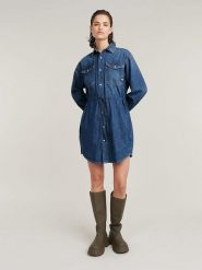 G-Star Sukienka dżinsowa w kolorze niebieskim rozmiar: XL. Niebieskie sukienki G-Star, xl, bez wzorów, z bawełny, retro, bez kołnierzyka, bez ramiączek, mini. Za 202.03 zł.