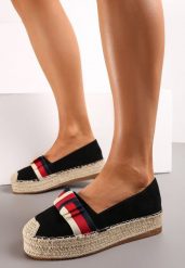 Czarne Espadryle na Plecionej Platformie z Ozdobną Kokardą Vikila. Czarne espadryle Renee, bez wzorów, bez obcasa. W wyprzedaży za 31.99 zł.