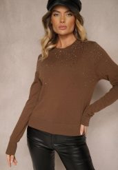 Brązowy Casualowy Sweter z Wiskozą z Ozdobnymi Detalami z Cyrkonii Edaloriae. Brązowe swetry Renee, m, bez wzorów, z wiskozy, casualowe, bez ramiączek. W wyprzedaży za 87.99 zł.