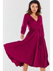 Awama Sukienka w kolorze bordowym rozmiar: XL. Czerwone sukienki Awama, xl, bez wzorów, bez kołnierzyka, bez ramiączek, midi, rozkloszowane. Za 200.95 zł.