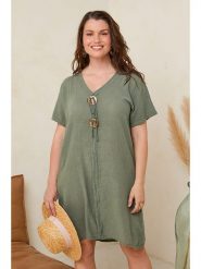 Curvy Lady Sukienka w kolorze khaki rozmiar: 48/50. Brązowe sukienki Curvy Lady, z aplikacjami, z wiskozy, klasyczne, bez kołnierzyka, bez ramiączek, midi. Za 96.83 zł.