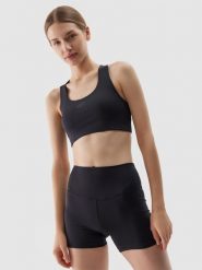 4F Legginsy krótkie treningowe z materiału z recyklingu damskie - czarne XL. Czarne legginsy 4f, bez wzorów, z dzianiny, sportowe, krótkie. W wyprzedaży za 39.99 zł.