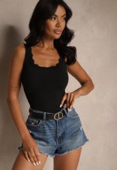 Czarny Top z Bawełny o Dopasowanym Kroju na Ramiączkach z Koronką Linavea. Czarne topy Renee, l, bez wzorów, z bawełny, eleganckie, bez kołnierzyka, bez ramiączek. W wyprzedaży za 63.99 zł.