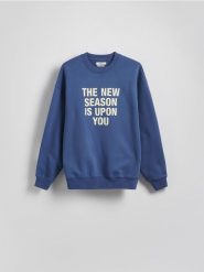 Bluza z nadrukiem - granatowy. Niebieskie bluzy Reserved, l, bez wzorów, z bawełny, bez kaptura. W wyprzedaży za 79.99 zł.