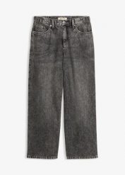 Jeansy o kroju baggy mid waist, super soft, cropped. Szare jeansy bonprix, bez wzorów, z denimu, krótkie. Za 74.99 zł.