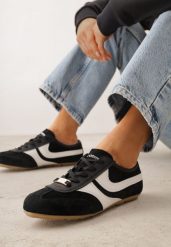 Czarne Sneakersy Klasyczne Tenisówki z Zamszu Naturalnego Talanashta. Czarne trampki Renee, bez wzorów, z jeansu, klasyczne, bez zapięcia. Za 199.99 zł.