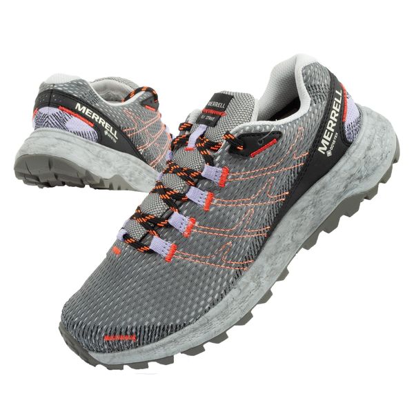 Buty damskie sportowe Merrell Fly Strike GTX. Szare buty sportowe lifestyle Merrell, bez wzorów, z gore-texu, bez zapięcia, wspinaczkowe, gore-tex. Za 299.00 zł.