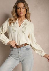 Jasnobeżowa Koszula z Bawełny w Haftowany Wzór Lanalila. Brązowe koszule Renee, l, z aplikacjami, z bawełny, eleganckie, bez kołnierzyka, bez ramiączek. W wyprzedaży za 112.49 zł.